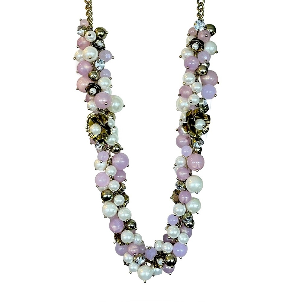 Chunky Pearl, Pink and Gold Tone Statement Necklace